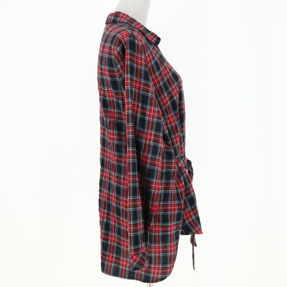 J Jill Top Womens Medium Black Red Plaid Long Blouse Buttons Attached Tie - Picture 14 of 16